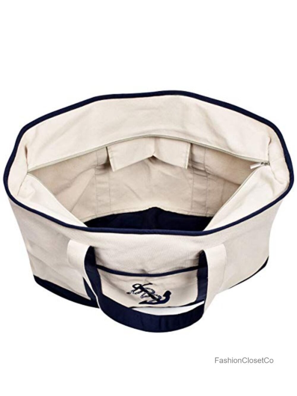 Extra Large Heavy Duty Canvas Tote Bag with Zipper, Travel Weekend Beach Boat - Picture 3 of 6